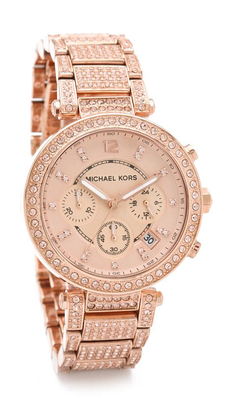 michael kors parker glitz watch rose golden|Michael Kors parker chronograph dial.